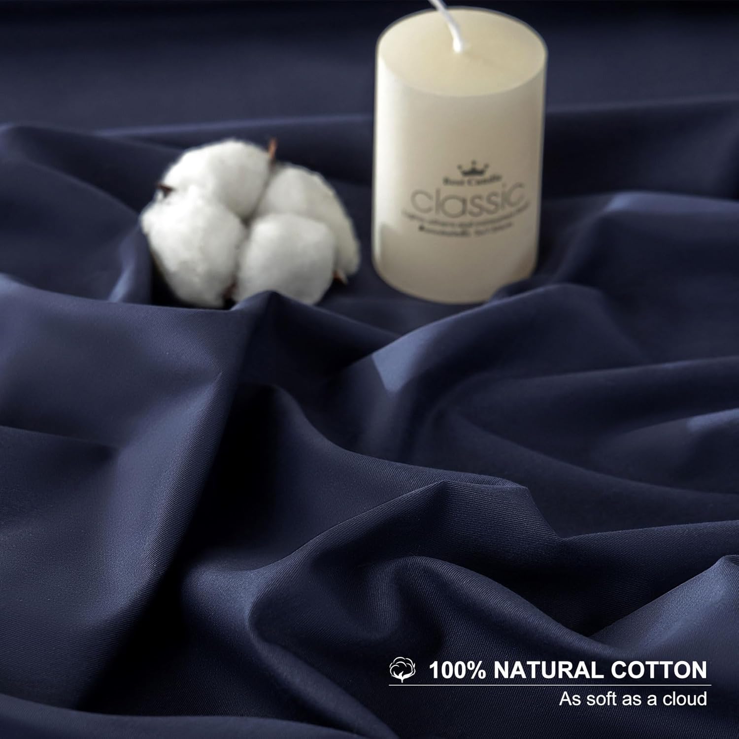 Levoo 100% Cotton Sheets Cal King Size Set 18"-24" Extra Deep Pocket Cal King Sheets Set Soft Breathable 4Pcs Bed Sheets with 1 Flat Sheet, 1 Fitted Sheet, 2 Pillowcases (Cal King, Navy Blue)