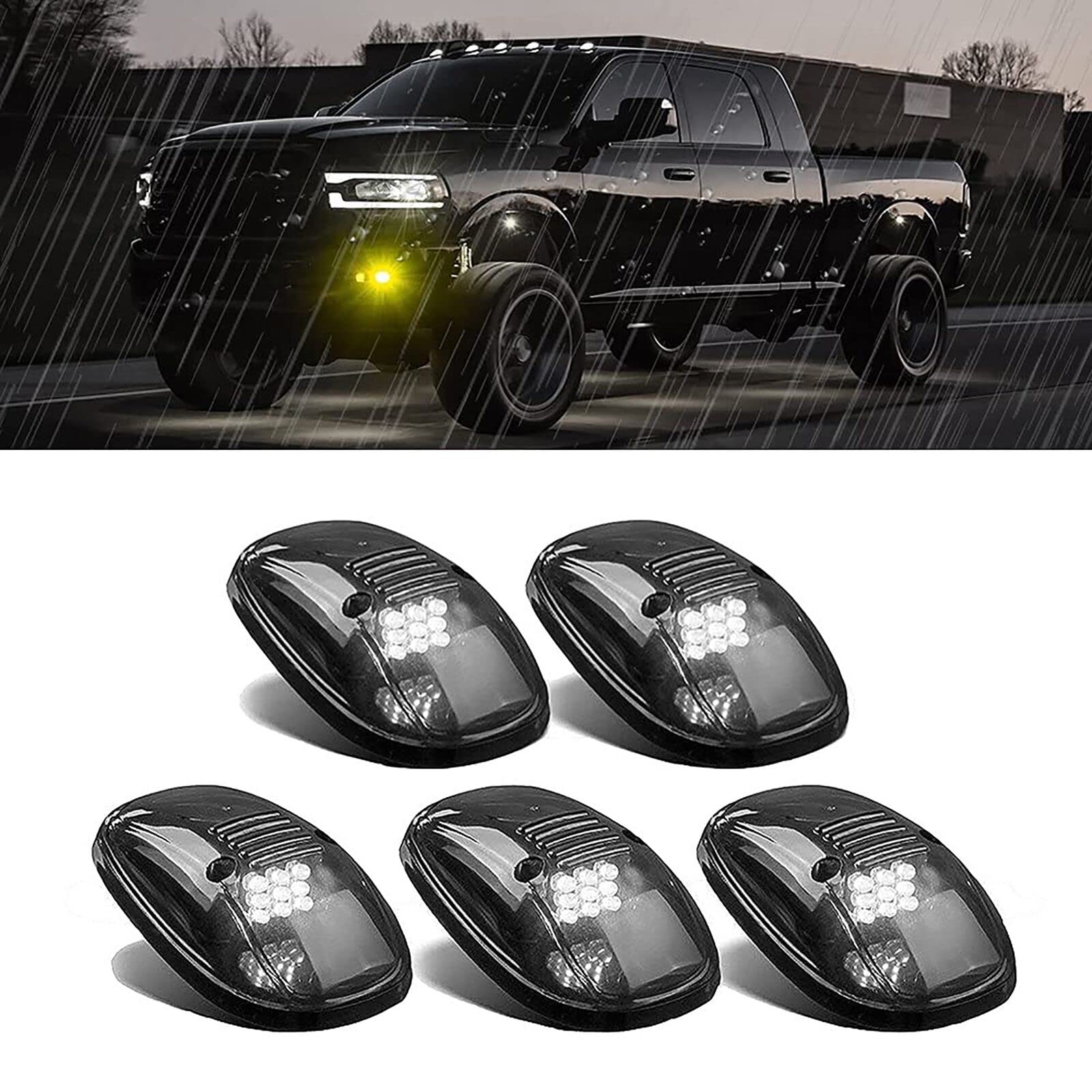 MARLBSTON5 X Cab Marker Light, Compatible with 2003-2018 Dodge Ram 1500 2500 3500 4500 5500 Pickup Trucks Smoke Lens White 24 LED Housing Cab Roof Running Lights, Top Light Harness w/Wiring Pack