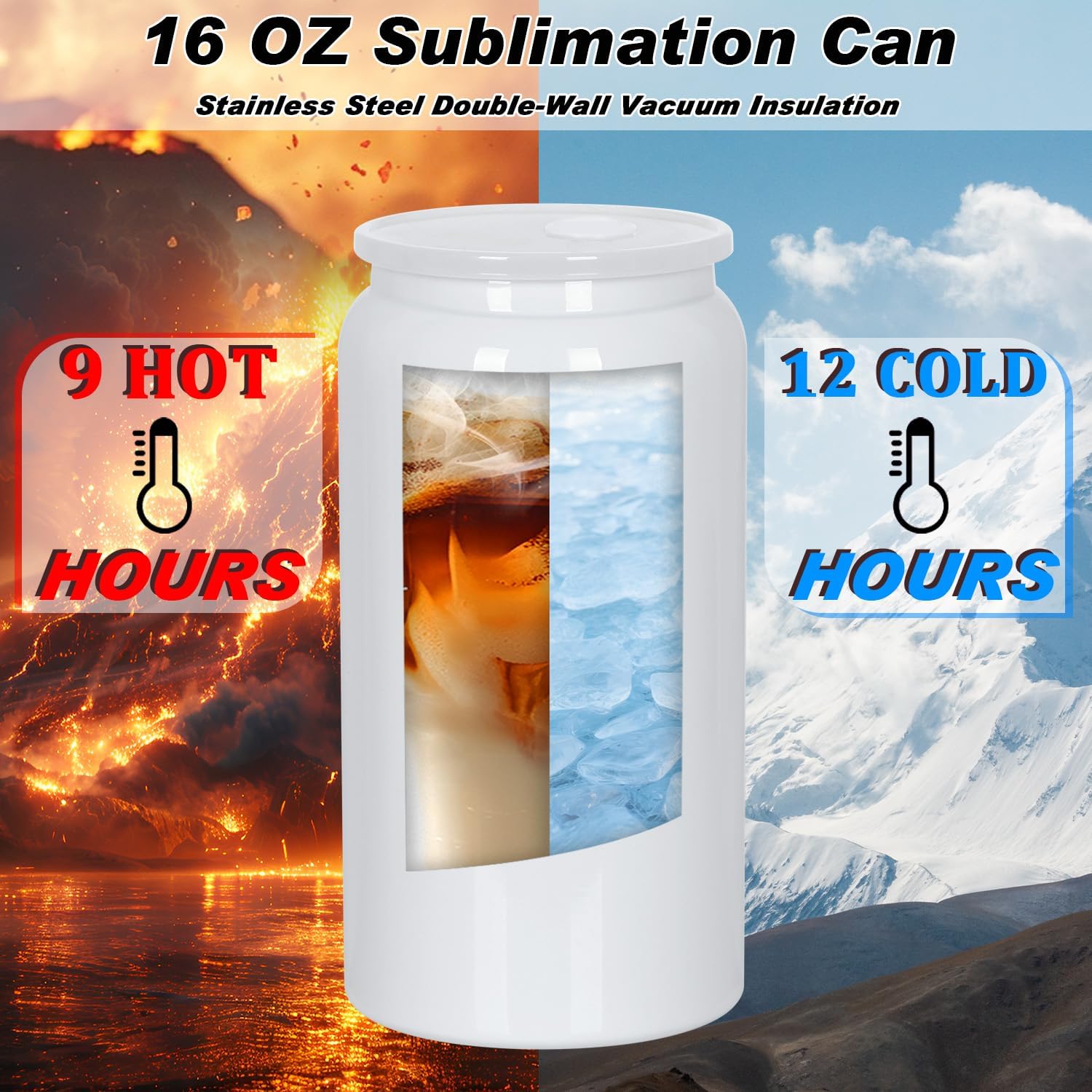 8 Pack 16 Oz Sublimation Can, Stainless Steel Double Layer Vacuum Insulation Sublimation Cups,16 Oz Beer Can, (White) - Image 5