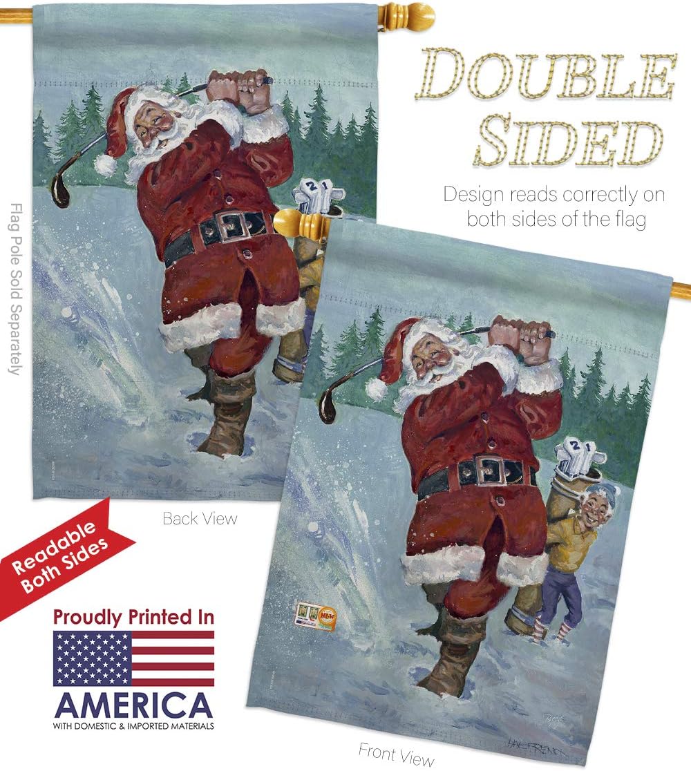 Snow Golfing Santa Tapestry Christmas Gifts Winter Seasonal House Flag Breeze Decor Merry Xmas Banner 2X3 Room Wall Art Patio Porch Lawn Garden Feliz Navida 28"x40" Outdoor Decorations Made In USA