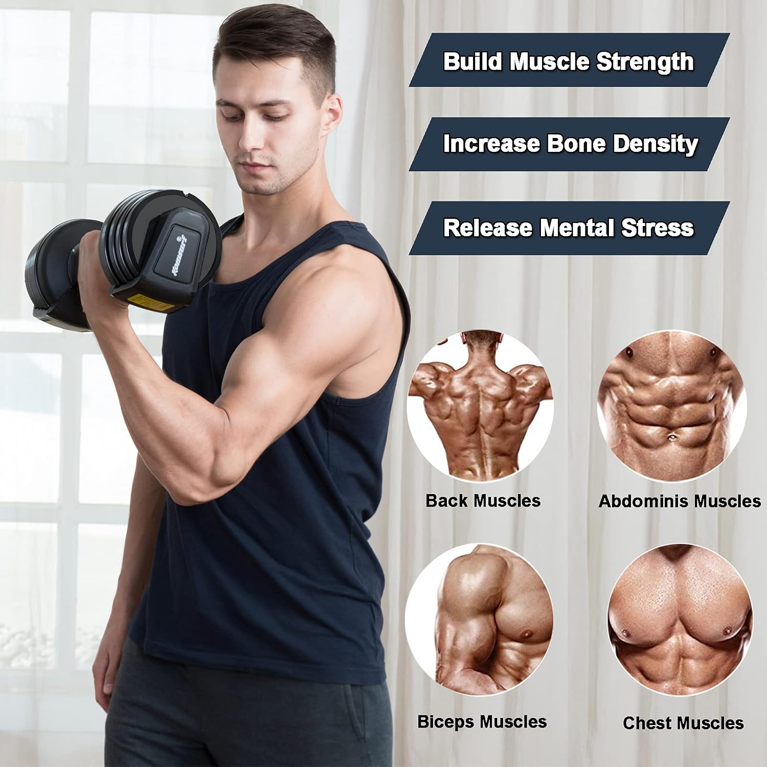 KOMSURF Adjustable Dumbbell, 25 lb Single Dumbbell for Men and Women with Weight Dial Function, Fast Adjust Weight by Rotating Handle, Black Dumbbell with Tray Suitable for Strength Training : Sports & Outdoors