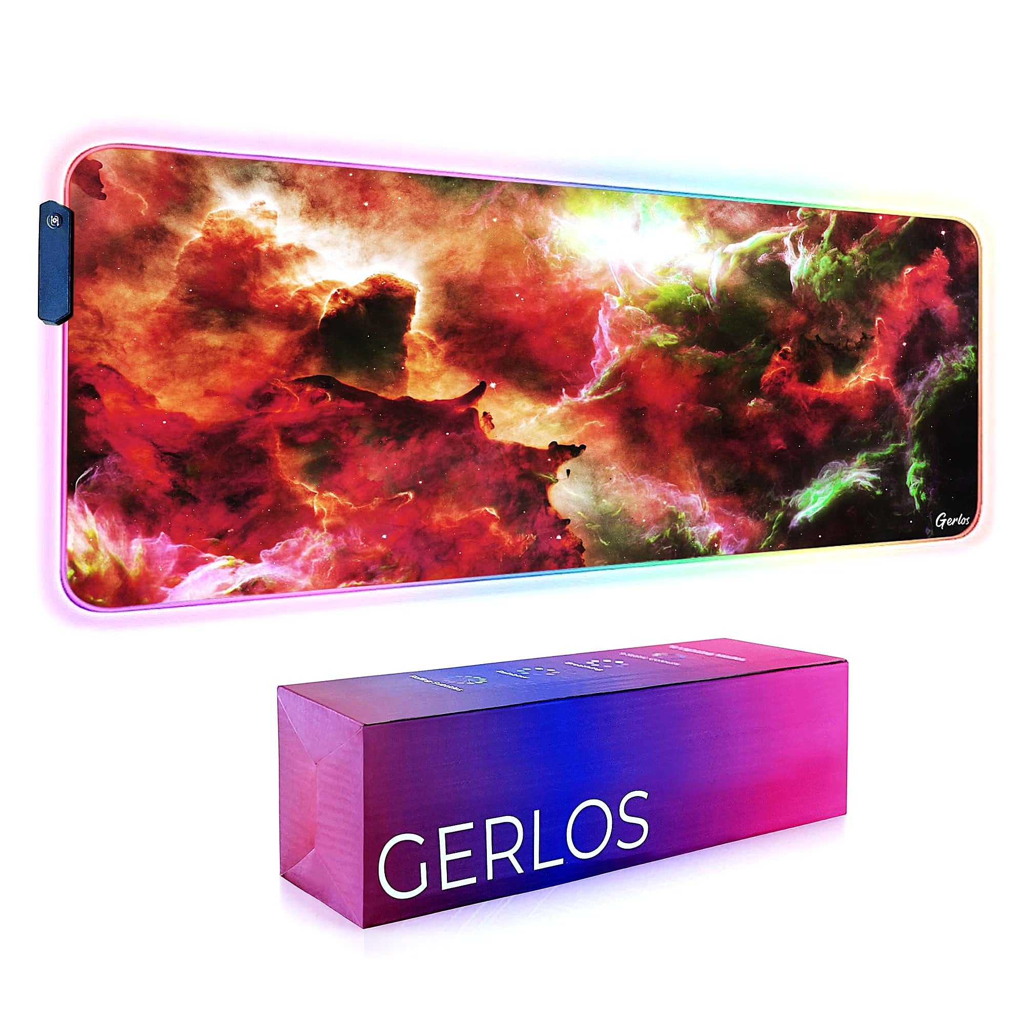 Gerlos Tapis de Souris de Jeu RVB, Grand Tapis de Bureau LED, 80 x 30 cm | 12 modes d'éclairage, base antidérapante, surface résistante à l'eau, bords cousus