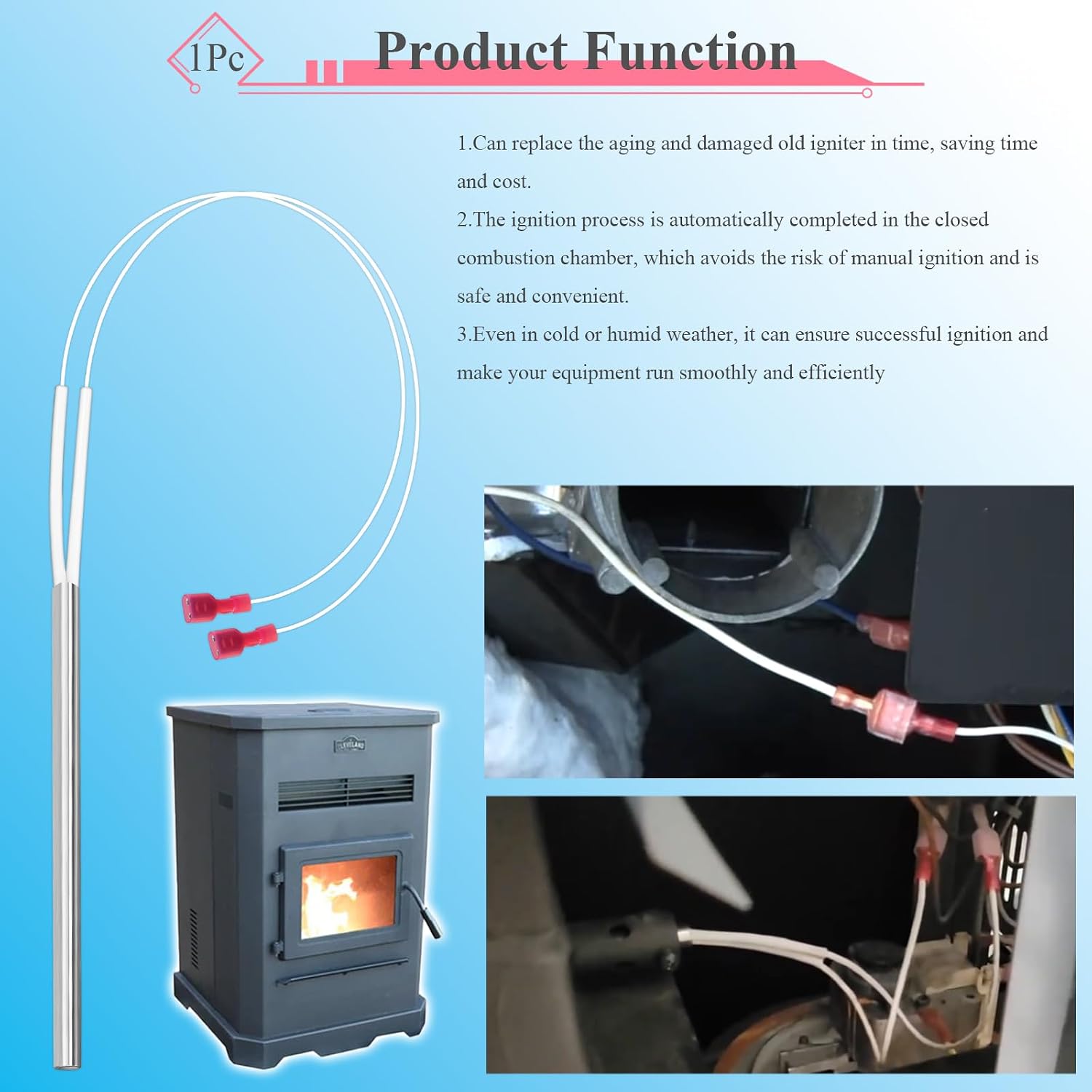 1 Pc 66608-SPFL 6" Pellet Stove Igniter Compatible with Cleveland Ironworks PS130, PS20, PS60, Fit for Grand Teton Gros Ventre, Grand Teton Jackson, Grand Teton No 26 Mini, Grand Teton No 390 Large