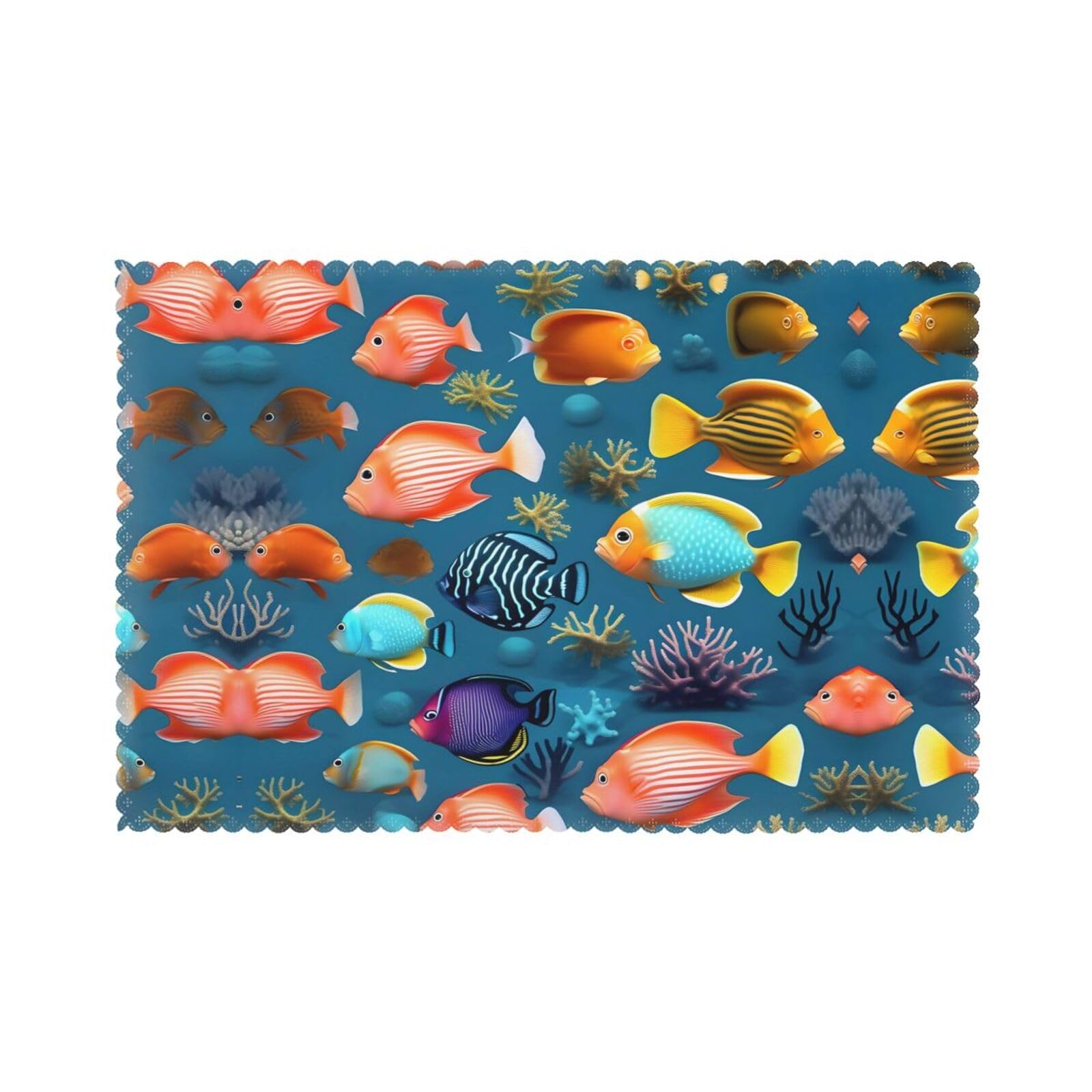 Submarine reef fish Placemats Set of 6-Washable Heat Resistant Dining Table Mats, Non Slip Kitchen Table Decor for Daily Use