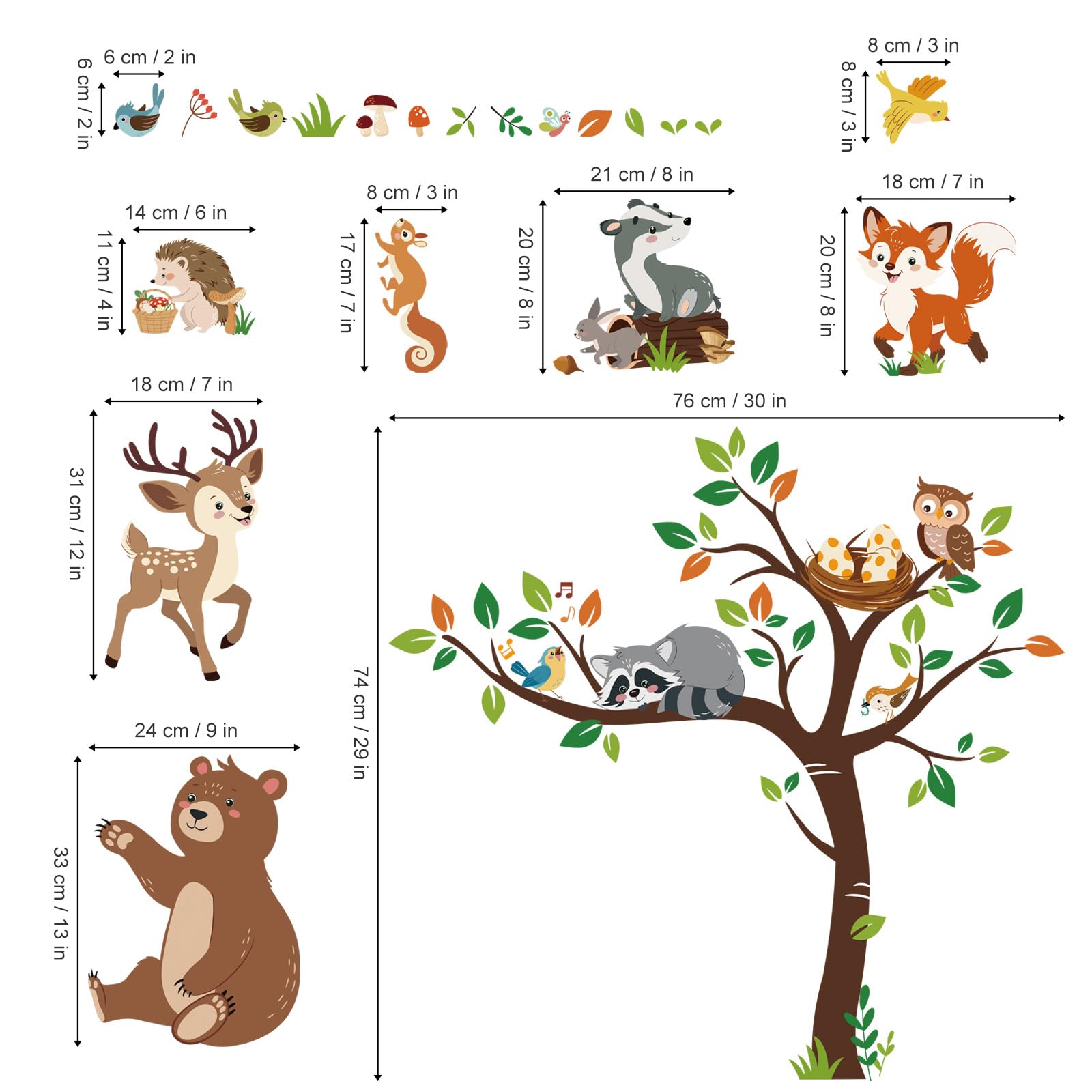 decalmile Woodland Animal Forest Tree Wall Stickers Bear Deer Fox Wall Decals Baby Nursery Kids Bedroom Living Room Wall Decor - Image 4