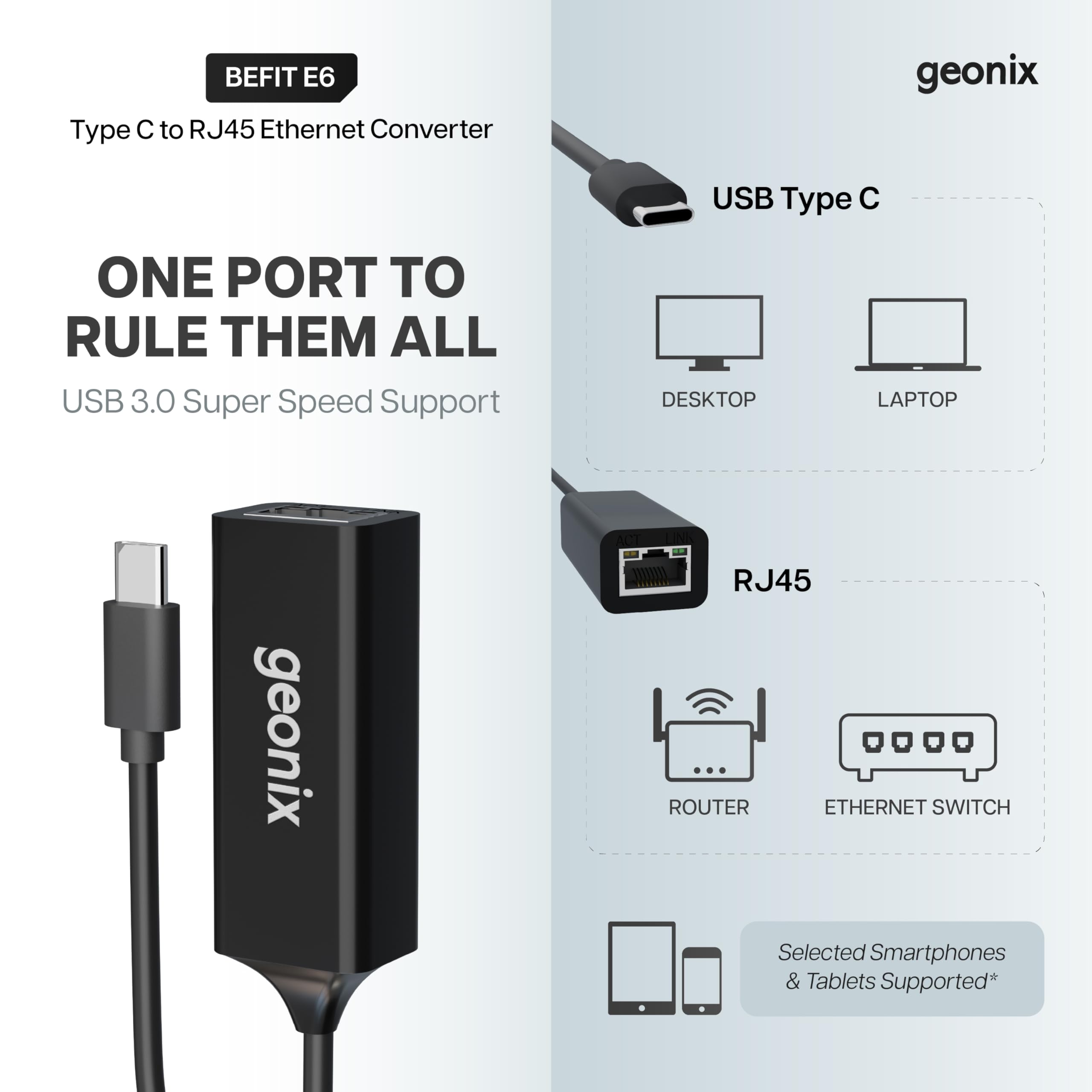 Geonix E6 Type C Ethernet Adapter - Gigabit Speed -2 Geonix E6 Type C Ethernet Adapter - Gigabit Speed -2