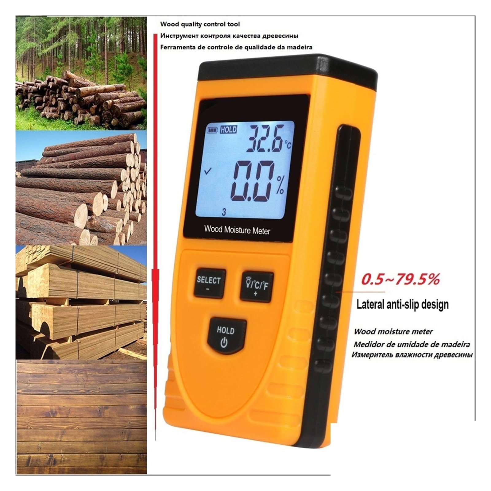 Tester wilgotności, 0.5-79.5% cyfrowy miernik wilgotności drewna GM630 Tester wilgotności drewna narzędzia higrometr wykrywacz wilgoci w drewnie wyświetlacz LCD,Higrometr