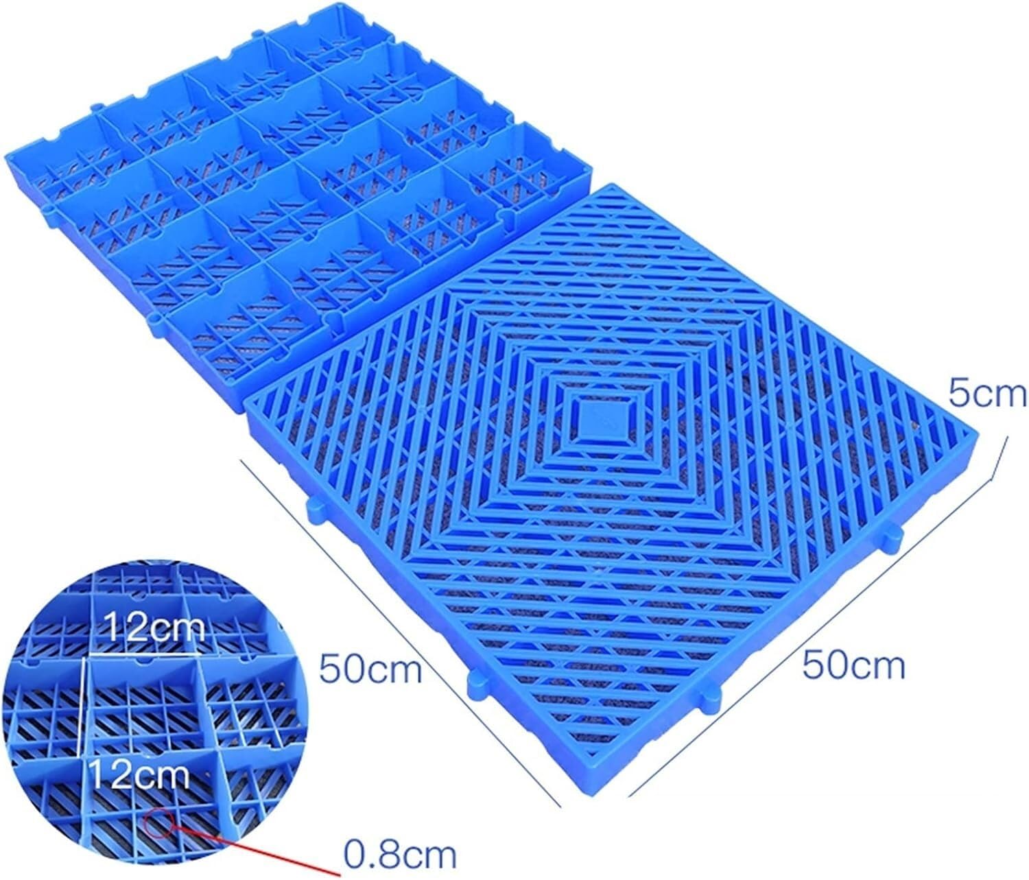 Bastidores de almacenamiento ligeros de alta capacidad de carga, palés de malla resistentes a la abrasión para interiores y almacenes y jardín, fáciles de apilar, paquete de 10 (50 x 50 x 5 cm, azul)