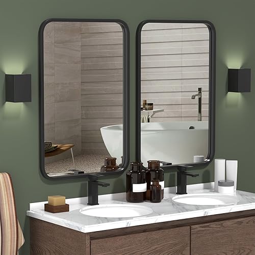 Miniatura 2 de Paquete de 2 espejos de tocador de baño negros para pared de 20 x 30 pulgadas, espejo rectangular de madera con marco de madera para entrada, sala