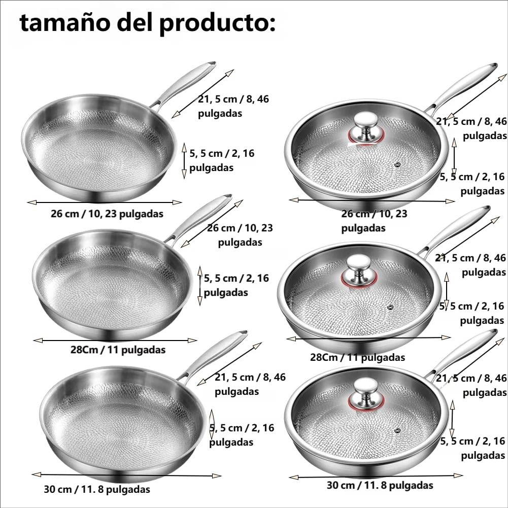 Sarten Acero 304 Con Titanio,Sarten Titanio Induccion,26/28/30 Cm Pure Titanium Non-Stick Frying Pan With Three-Layer Structure, Safe Cooking For Induction/Gas/Electric/Vitro (Con tapa,28cm)