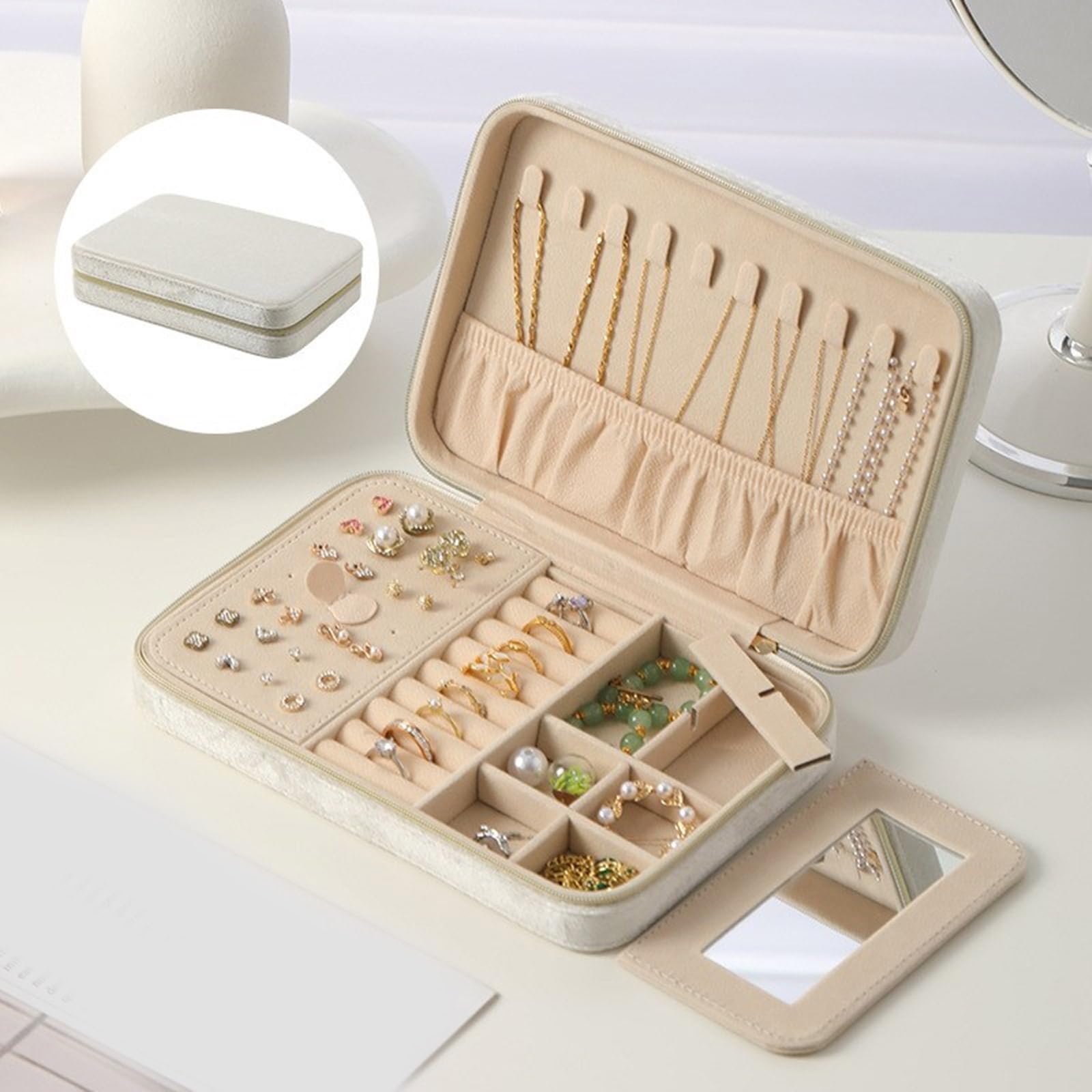 Joyero versátil con separadores protectores, estuche compacto para organizar y proteger varios artículos