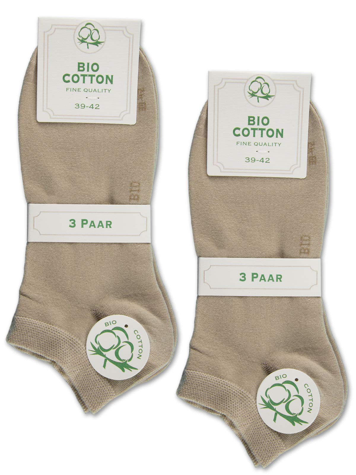 6 Pairs of Trainer Socks Organic Cotton for Men and Women without Seam with Comfort Waistband, beige, 43-46