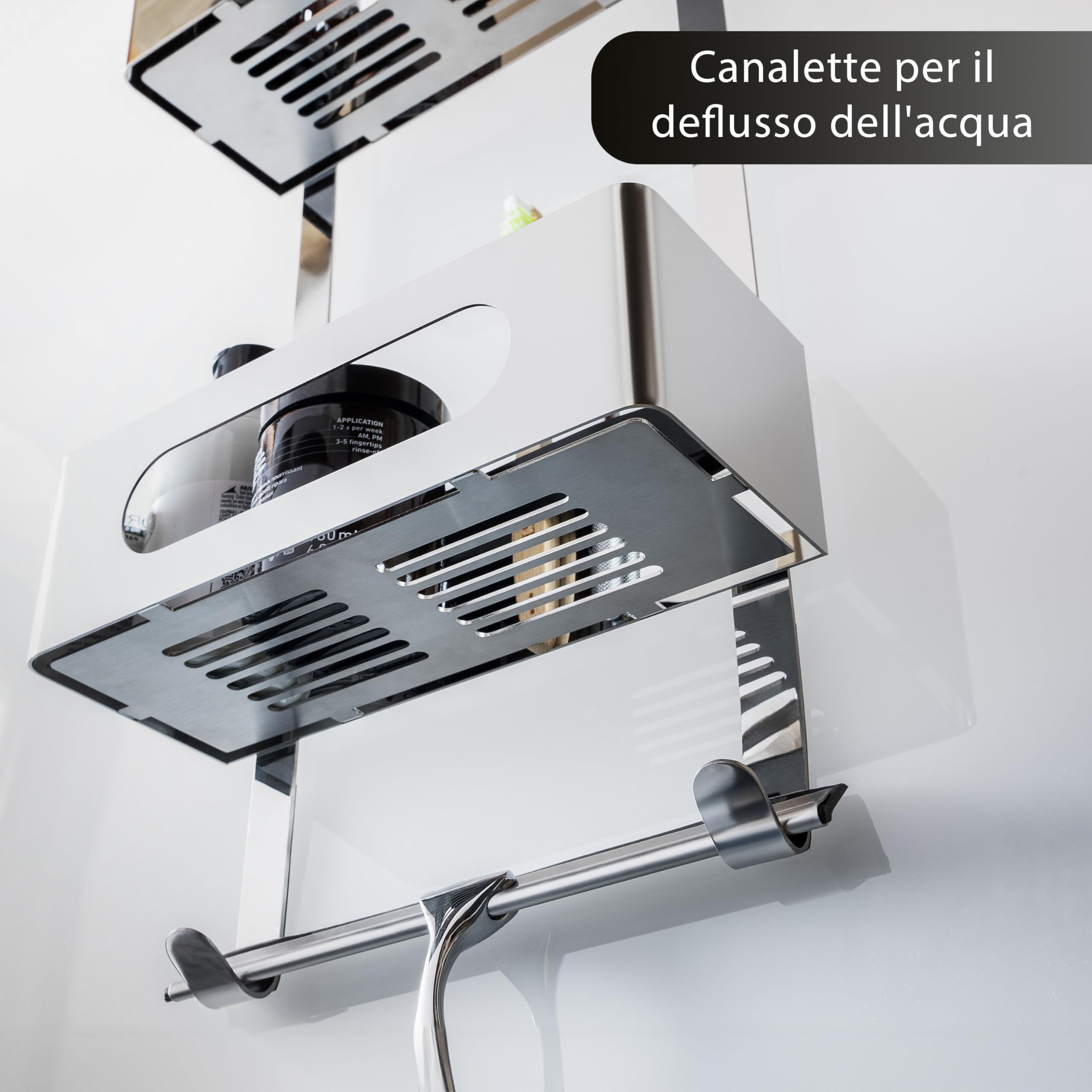 Mensola Doccia Senza Foratura 2 Pezzi - Porta Shampoo In Acciaio Inox Per Bagno | Adesivo Resistente - Foto 11