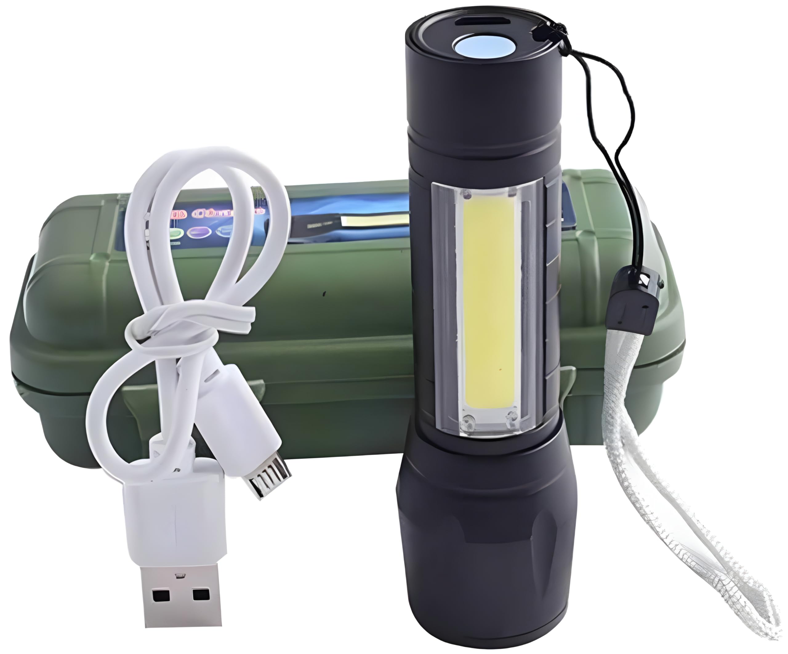 Massive Reckon® Rechargeable Pocket Torch Flashlight Long Distance Beam Range Aluminium Body with Ultra Bright LED Light for Camping/Hiking/Outdoor Security (Black)-image-45