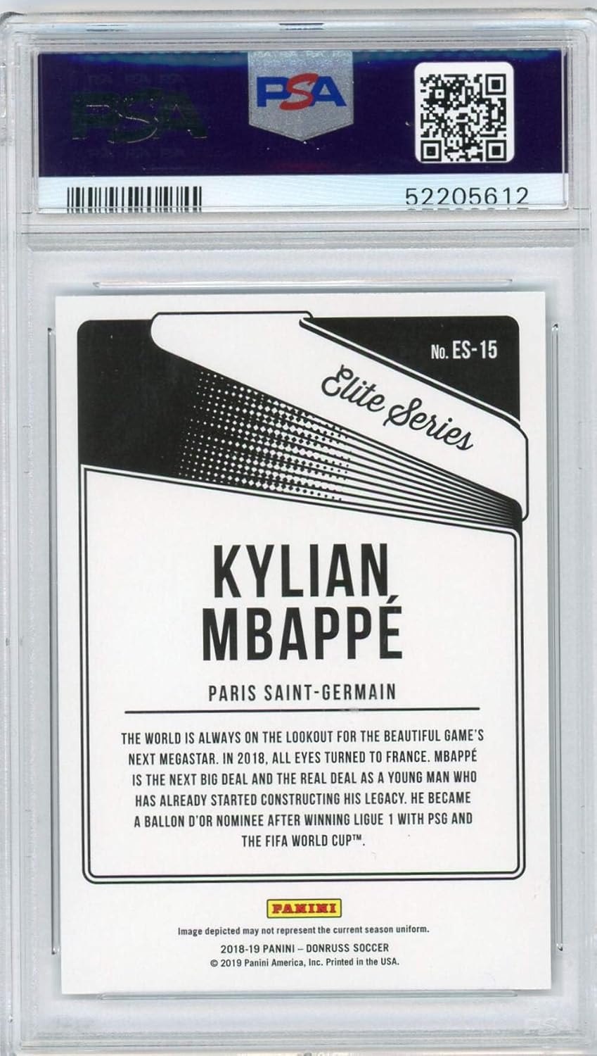Graded 2018 Panini Donruss Kylian Mbappe #ES15 Elite Series Soccer Card PSA 10 Gem Mint