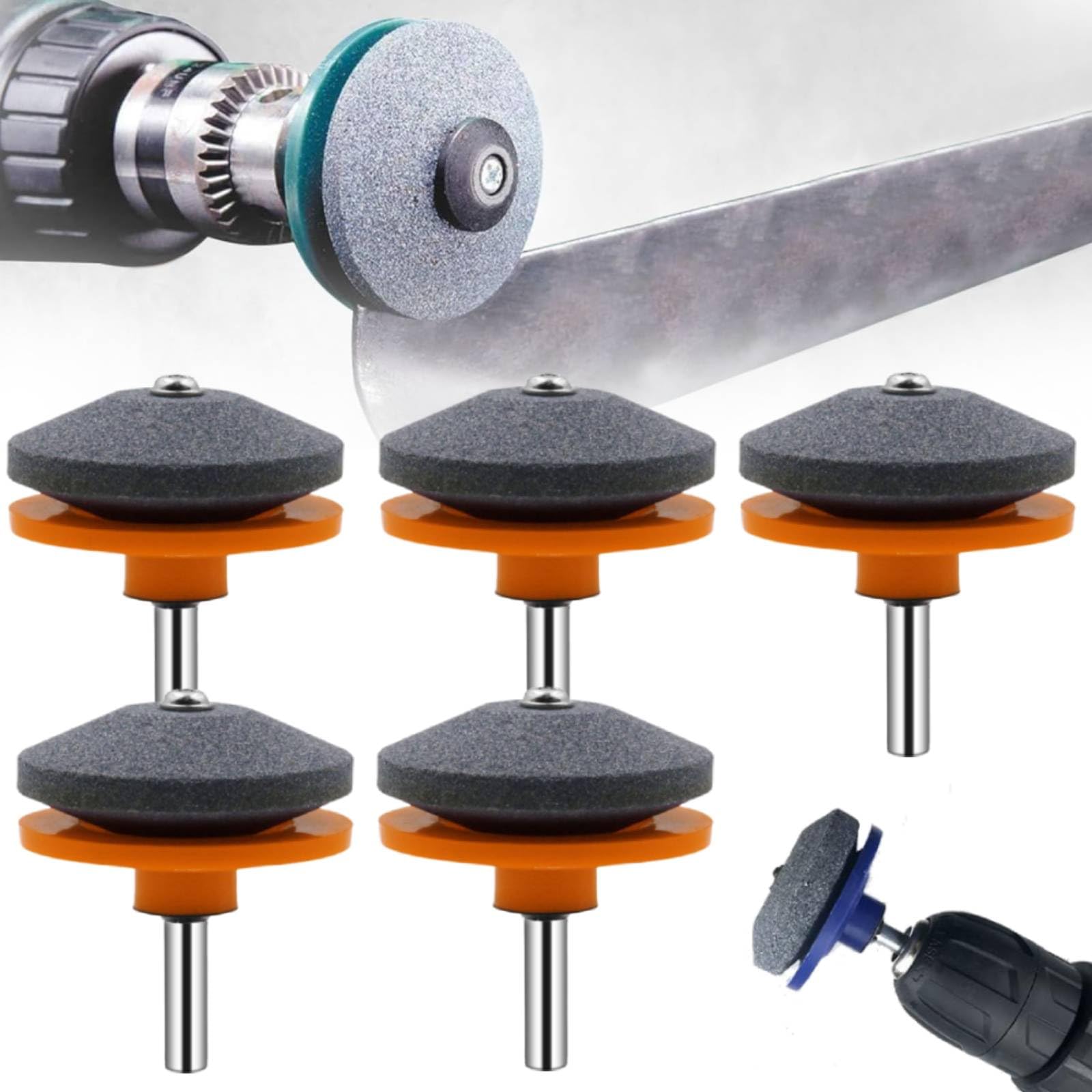 5Pack Lawn Mower Blade Sharpener, Sharpening Tool, Garden Tool Sharpener for Multiple Shear Blades, Lawn Mower Blade Sharpener with Lawn Mower Edge Attachment Device (Orange -5pcs)