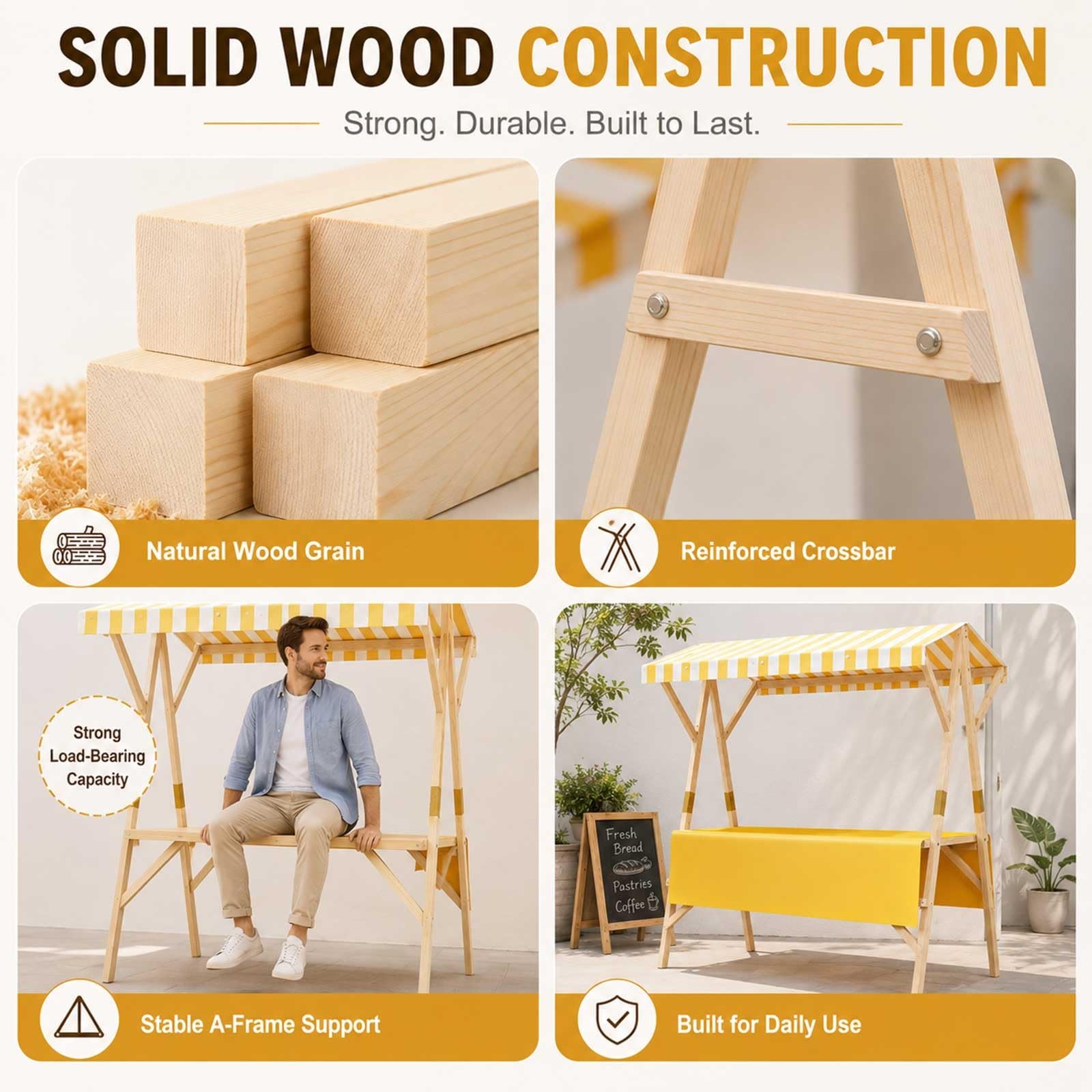 Carrello Per Venditori All'Aperto Espositore Mobile, Banco Vendita Pieghevole In Legno Con Tettoia, Bancarella Per Street Food, Mercati Agricoli, Fiere, Eventi E Festival(Green1,47.2in/120cm)