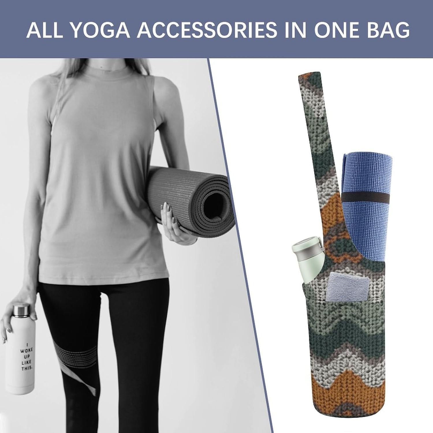 Canvas Yoga Bag,Brown And Green Pattern Printed Yoga Mat Handbag,Portable Yoga Mat Bag Large Capacity Gym Bag for Men Women Pilates Beach Travel