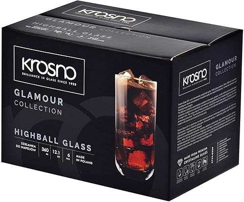 Miniatura 5 de Krosno Vasos largos y altos de mojito de jugo de agua, juego de 6 vasos Highball, 12.1 onzas, colección Glamour, vasos de cristal sin plomo, vasos