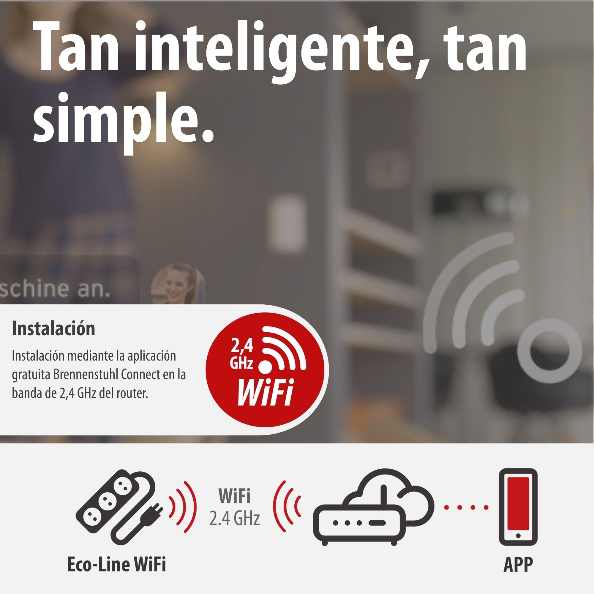 Brennenstuhl Connect Regleta Inteligente Eco-Line WS EL0102 con 6 Tomas programable (Regleta WiFi, Control por App o Voz, aplicación Gratuita, Compatible con Alexa y Google Assistant) Negro
