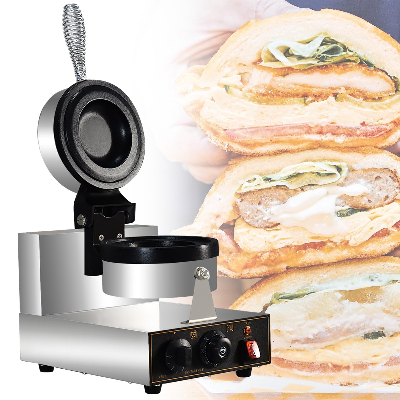 Macchina Elettrica per Hamburger UFO, 1300 W Antiaderente per La Preparazione di Waffle per Hamburger da Tavolo, per Panetterie, Ristoranti, Chioschi, Mense,110V