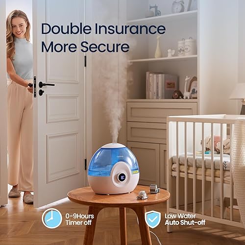 Miniatura 4 de raydrop Humidificadores de 2.2L para dormitorio, humidificadores de niebla fría con temporizador, perilla digital, humidificador pequeño silencioso