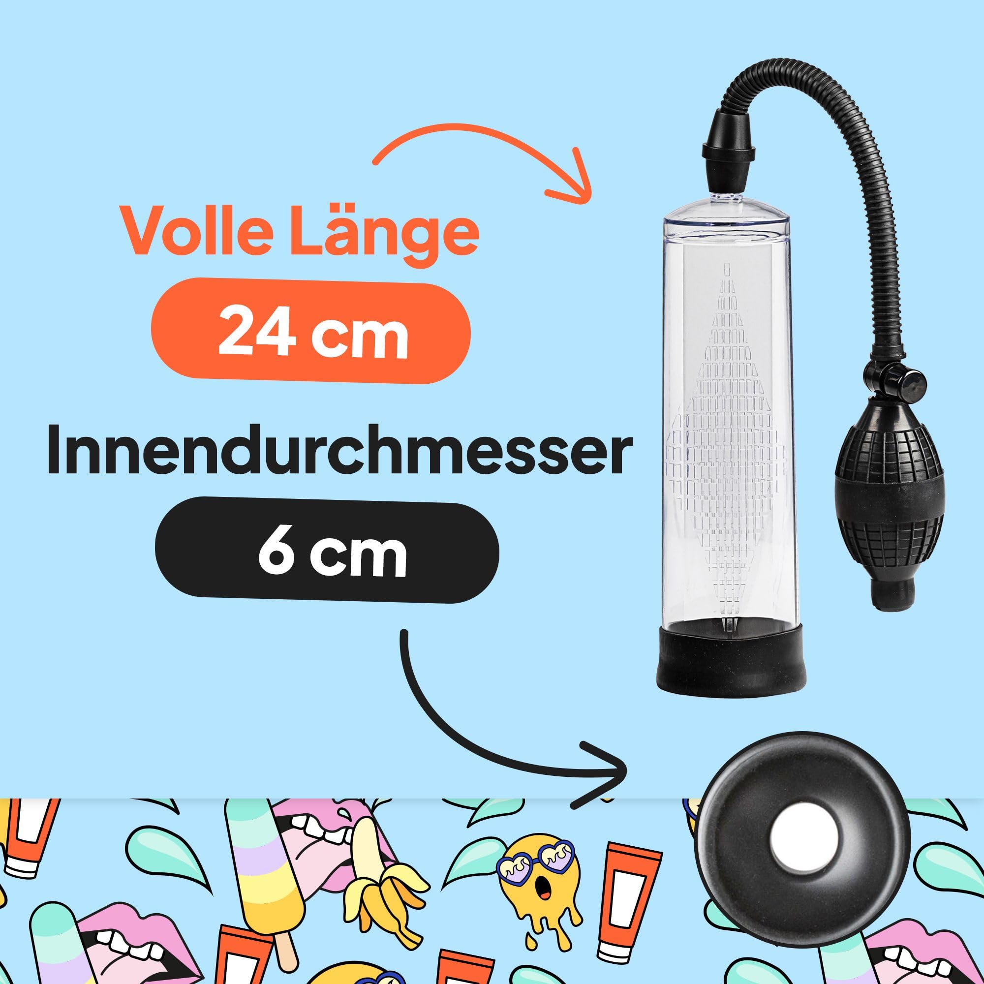Baseks Classic Penispumpe 24 cm - Manuelle Vakuumpumpe fr den Mann -  Einfache Penis Pumpe mit Klarer Zylinder