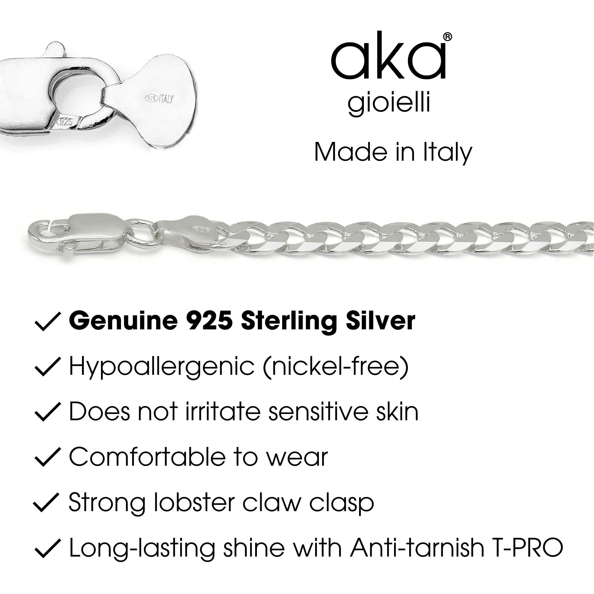 AKA Gioielli® - Collar Hombre Mujer Plata de Ley 925 Auténtica - Cadena Cubana 7mm en Plata de Ley 925 Maciza - Collar Hipoalergénico Longitudes: 45 50 55 60 65 75 cm - Made in Italy