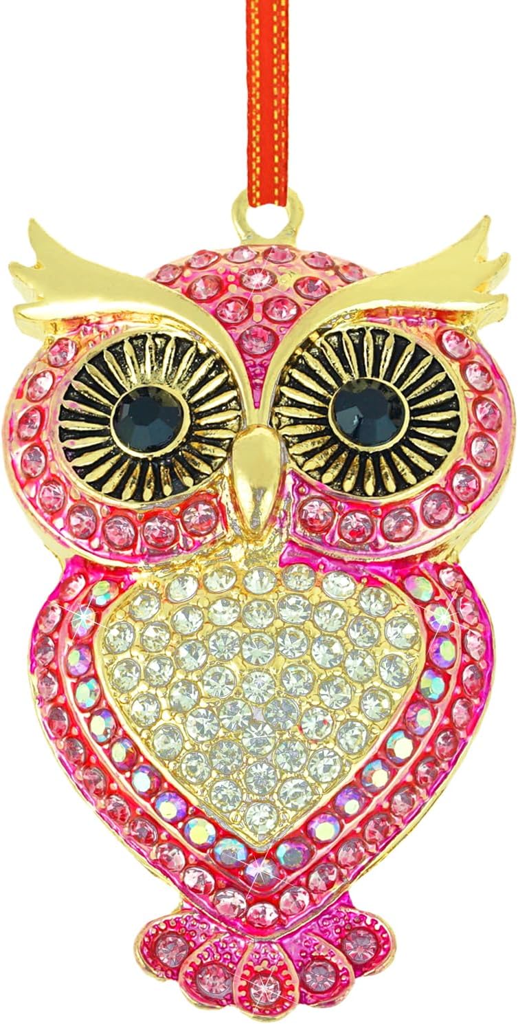 Pink Owl Christmas Ornaments 2025 Beautiful Owl Ornament for Tree Metal Hanging Christmas Ornaments for Kids Crystal Owls Keepsake Gifts for Women Girls Sister Xmas Rhinestone Ornament