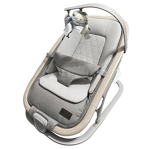Mecedora y mecedora 2 en 1 para bebé, asiento portátil para bebés de 0 a 9 meses, 3 posiciones ajustables, detalles de madera, inserto suave para