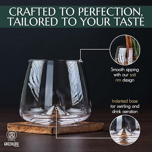 Miniatura 4 de Greenline Goods Juego de vasos de whisky | Cristal grande de 14 onzas | Juego de 2 soplados a mano – Vasos de degustación de bourbon y whisky de