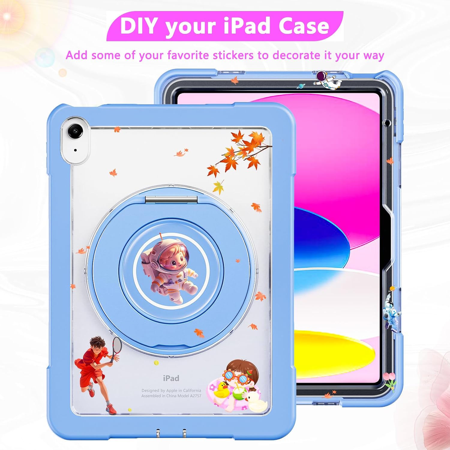 Case for iPad (A16) 11th /10th Generation 11 Inch 2025/10.9 inch 2022,with Screen Protector,360 Rotating Metal Stand,Clear Back,Heavy Duty Shockproof for Kids Case, Blue