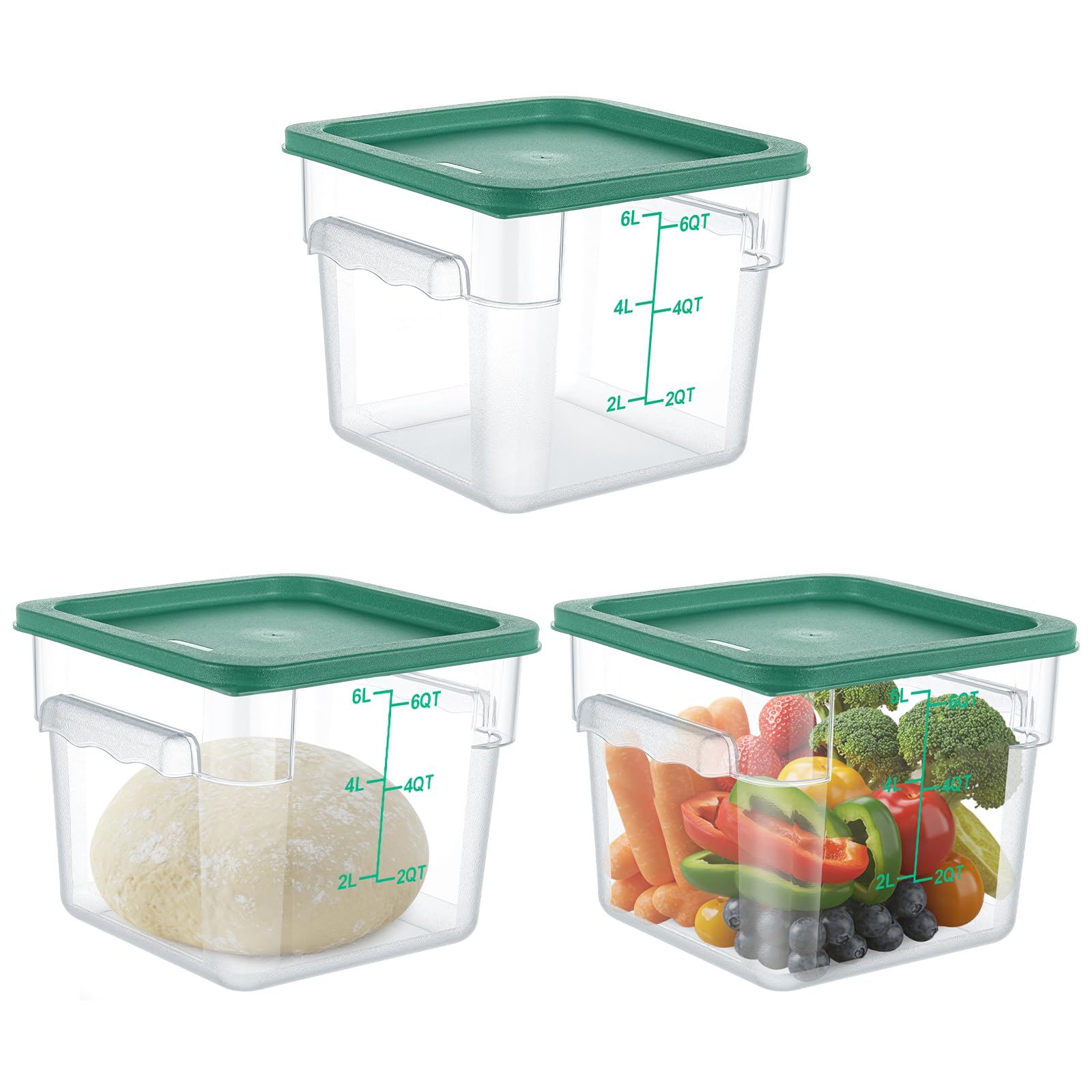 Ziliny 3 juegos de recipientes cuadrados de almacenamiento de alimentos de 6 cuartos de galón con tapas, recipientes comerciales de policarbonato con escala, cereales herméticos transparentes para