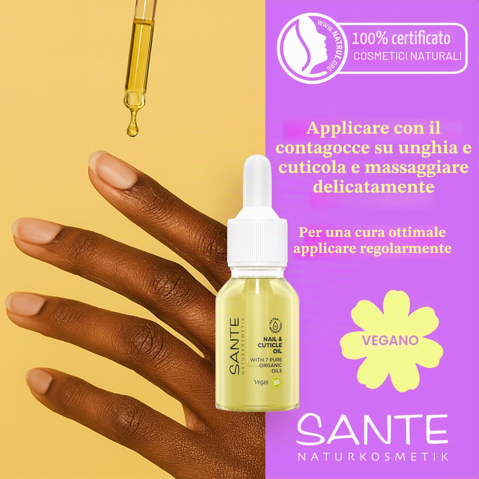 SANTE Naturkosmetik Olio per unghie e cuticole, olio per la cura delle unghie, cura per unghie e cuticole, con oli biologici e vitamina E, vegano, 15 ml