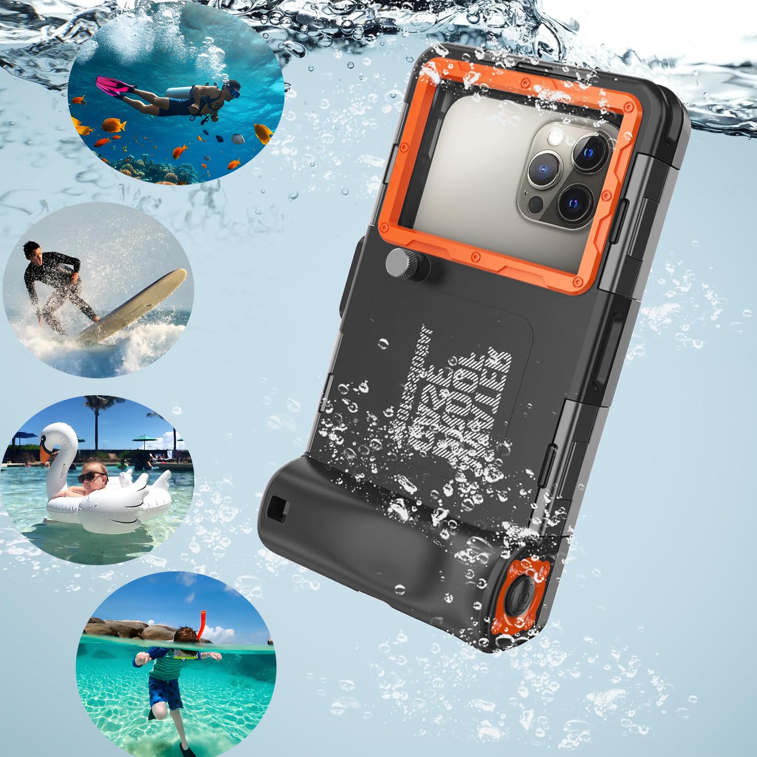 Funda de buceo submarino para teléfono 16/15/14/13/12/11 Pro Max/XR/XS/X Galaxy S8/S9/S10.[15 pies] Funda impermeable profesional de buceo bajo el agua para fotos y vídeos, color negro