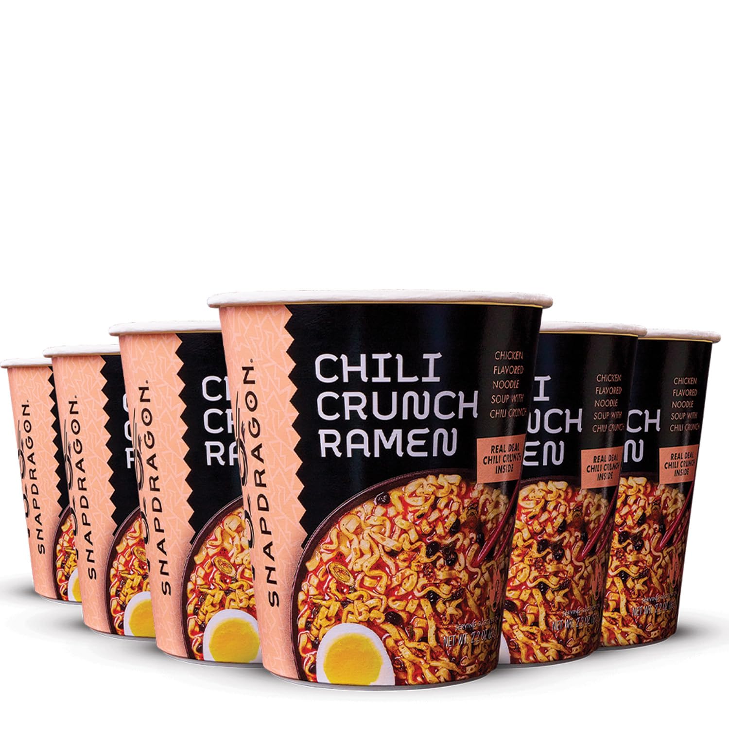 Snapdragon Chili Crunch Ramen Cup Noodles - 6 Pack Instant Ramen Bowl with Authentic Wheat Noodles, Soup Sauce Base, Vege Pack and Chili Crunch Oil. Microwave or Hot Water, Easy Meal Prep