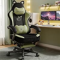 Vista 9 de GTPLAYER Silla de juegos linda con orejas de gato, ergonómica con bordado de perro, soporte lumbar de espuma viscoelástica ajustable