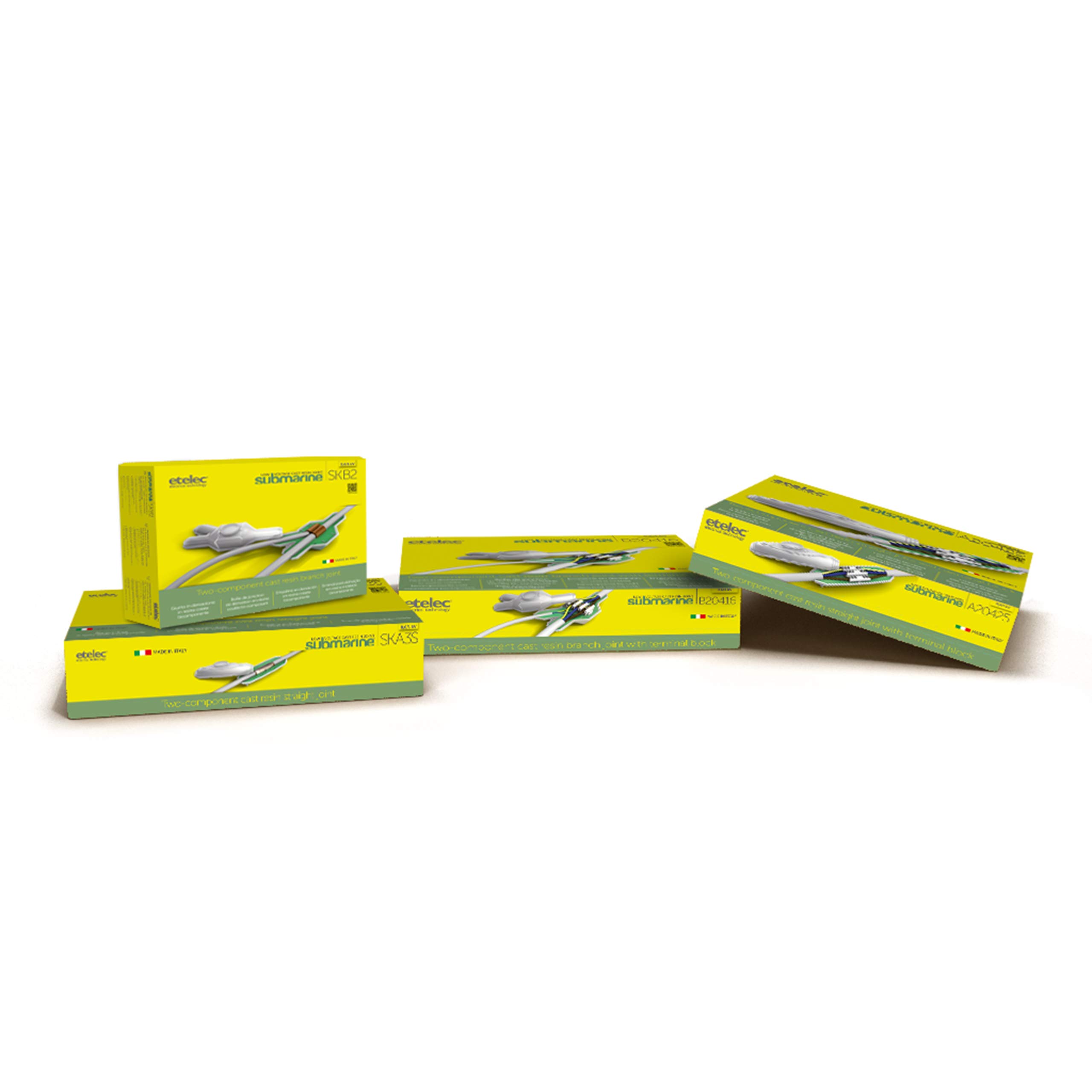 Línea de cupones del kit de submarino ETELEC, en resina de estado sólido, cables de hasta 5 polos, colocando cavidotti, aire, natación, swards incluidos (diámetro del cable Min 8 máx 26 mm)