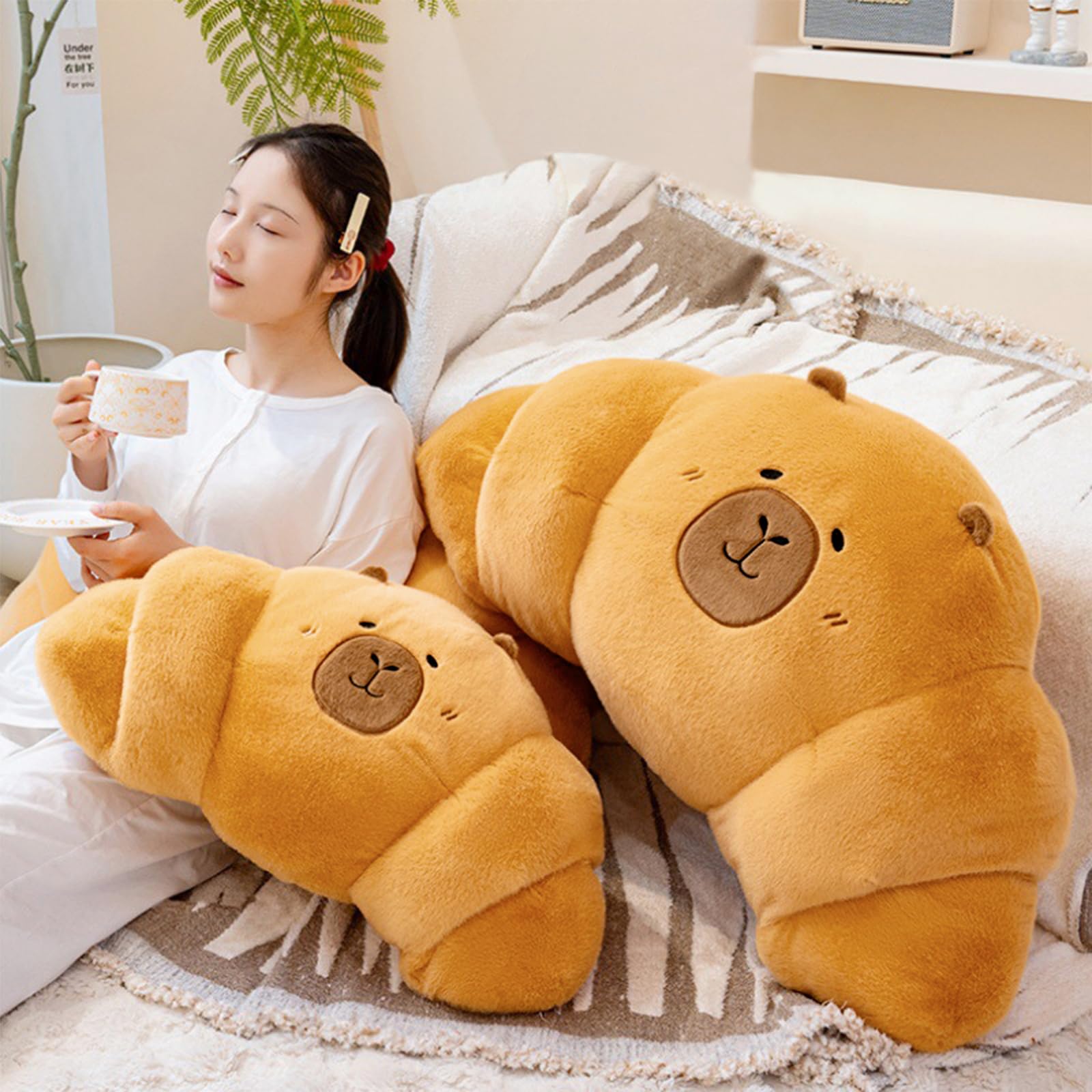 shownicer Peluche a forma di croissant Capybara, peluche Kawaii Croissant, regalo per adulti e bambini, 3 anni (100 cm)