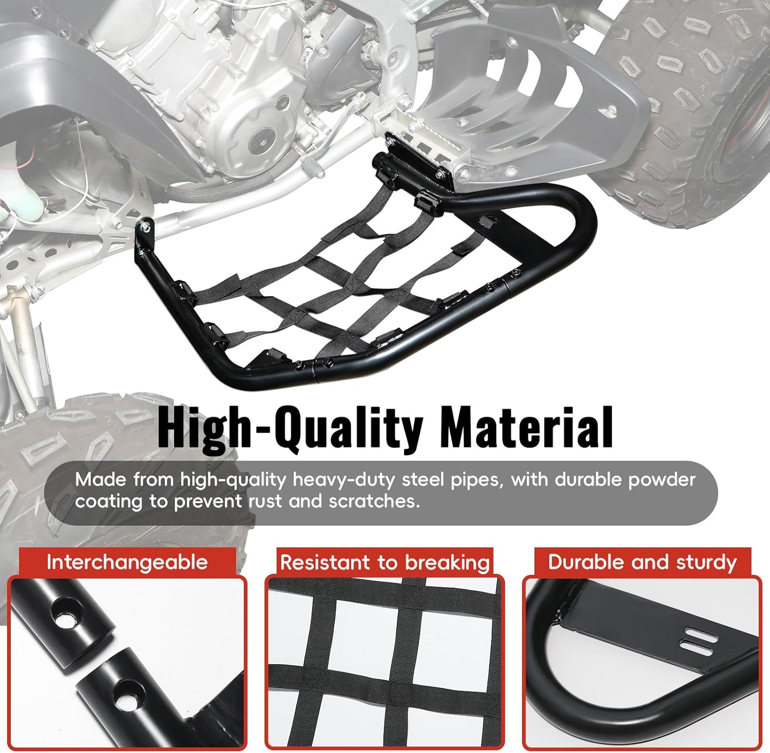 Side Step Nerf Bars for Yamaha Raptor 700 / 700R 06-25, Foot Guards Pegs Heel Guards with Black Webbing Nets Off-Road Protective Accessories for Yamaha Raptor 700 YFM 700 700R 2006-2025