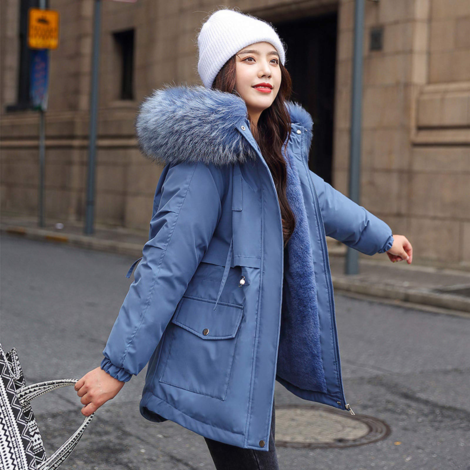 ANUFER Mujer Espesada Chaqueta Parka Cálida Invierno Capucha de Piel Sintética Abrigos