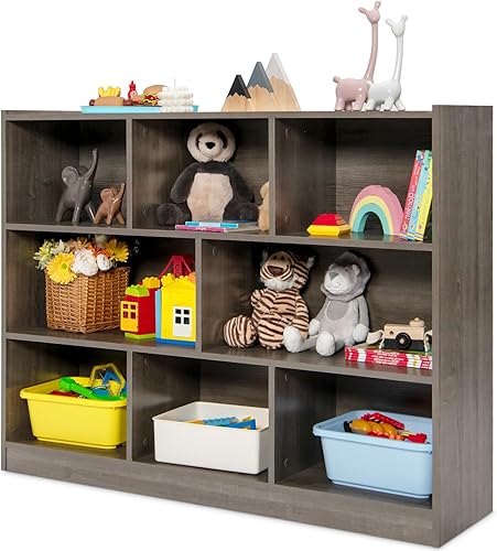 Costzon Organizadores y almacenamiento de juguetes para niños, estantería de madera de 3 niveles con 8 compartimentos para organizar libros,
