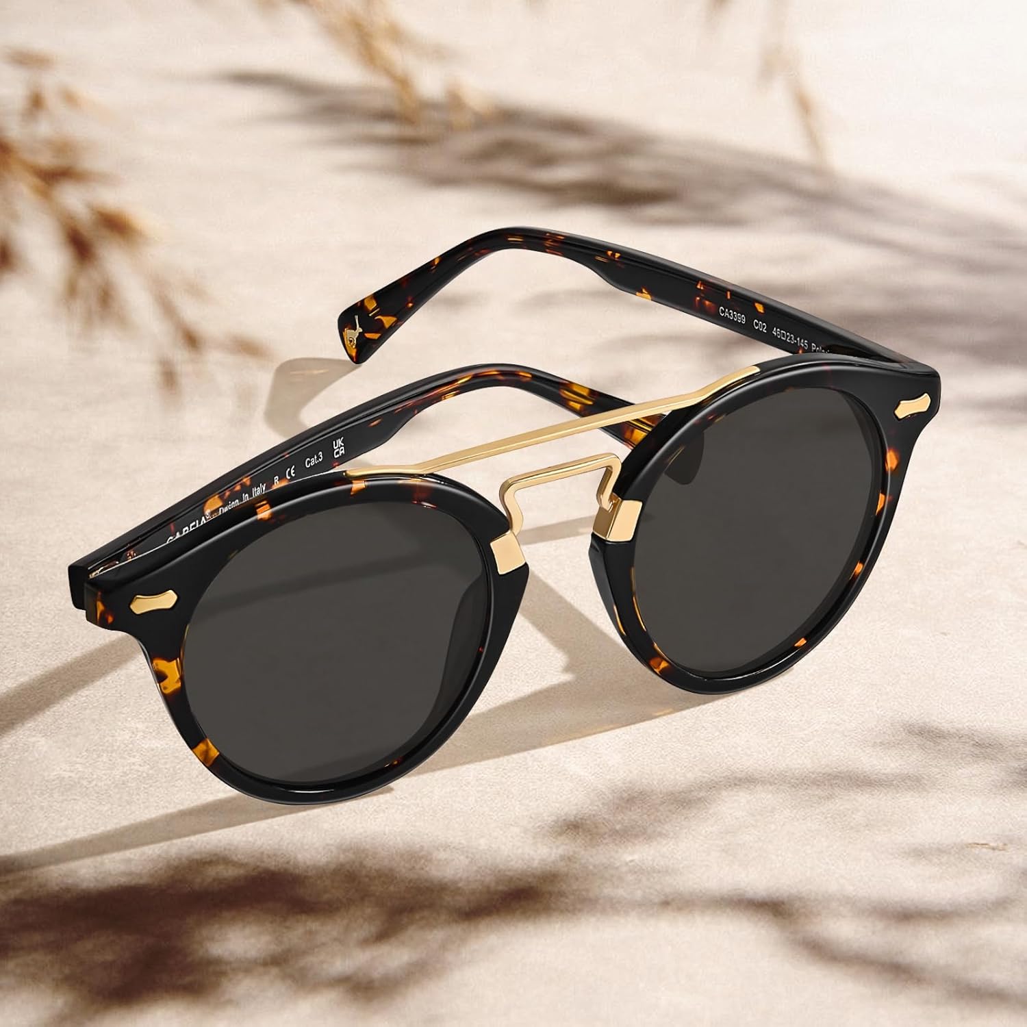 CARFIA Small Face Acetate Double Bridge Sunglasses for Women Polarized UV Protection, Retro Metal Brow Eyewears Round Sunnies - Image 6