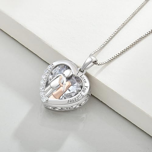 Miniatura 5 de Collar de plata de ley 925 con piedra natal de corazón con texto en inglés "I Love You Forever", regalos para hermana de hermano, joyería de
