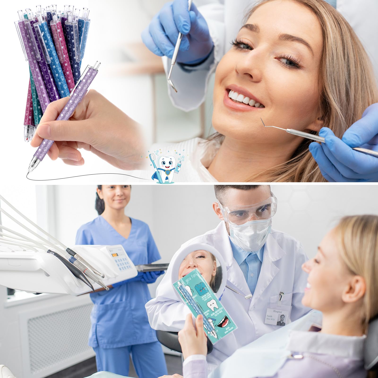 Sinload 24 Sets Oral Health Month Gifts Dental Gifts Teeth Ballpoint Pens with Thank You Cards Dental Appreciation Gift for Dentist Assistant Hygienist Nurse Student Graduation Cna Week Teacher