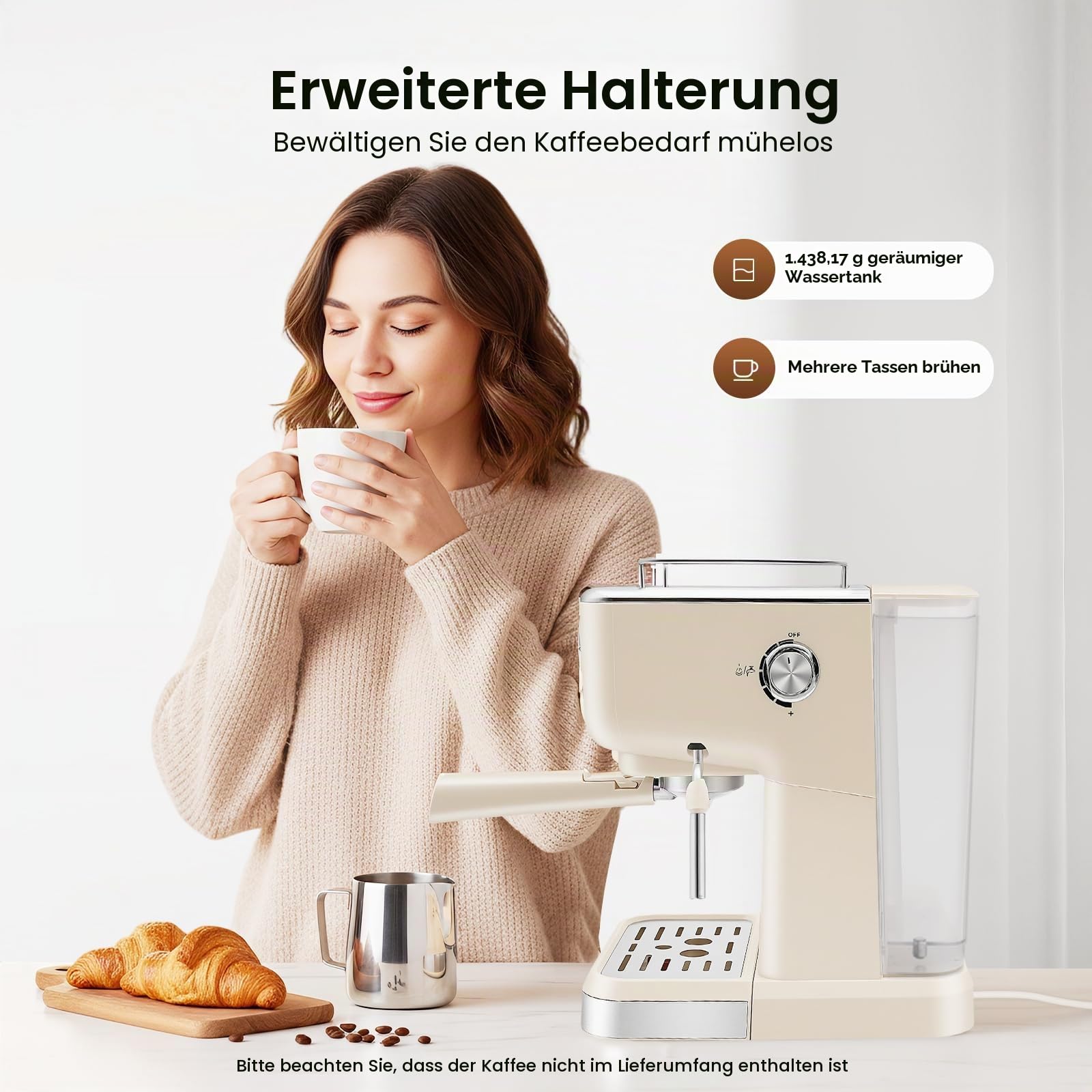 Kaffeemaschine 20Bar, Espressomaschine mit Milchdampfstab 2-in-1 Espresso Siebträgermaschine Espresso-Maschine für Latte und Cappuccino