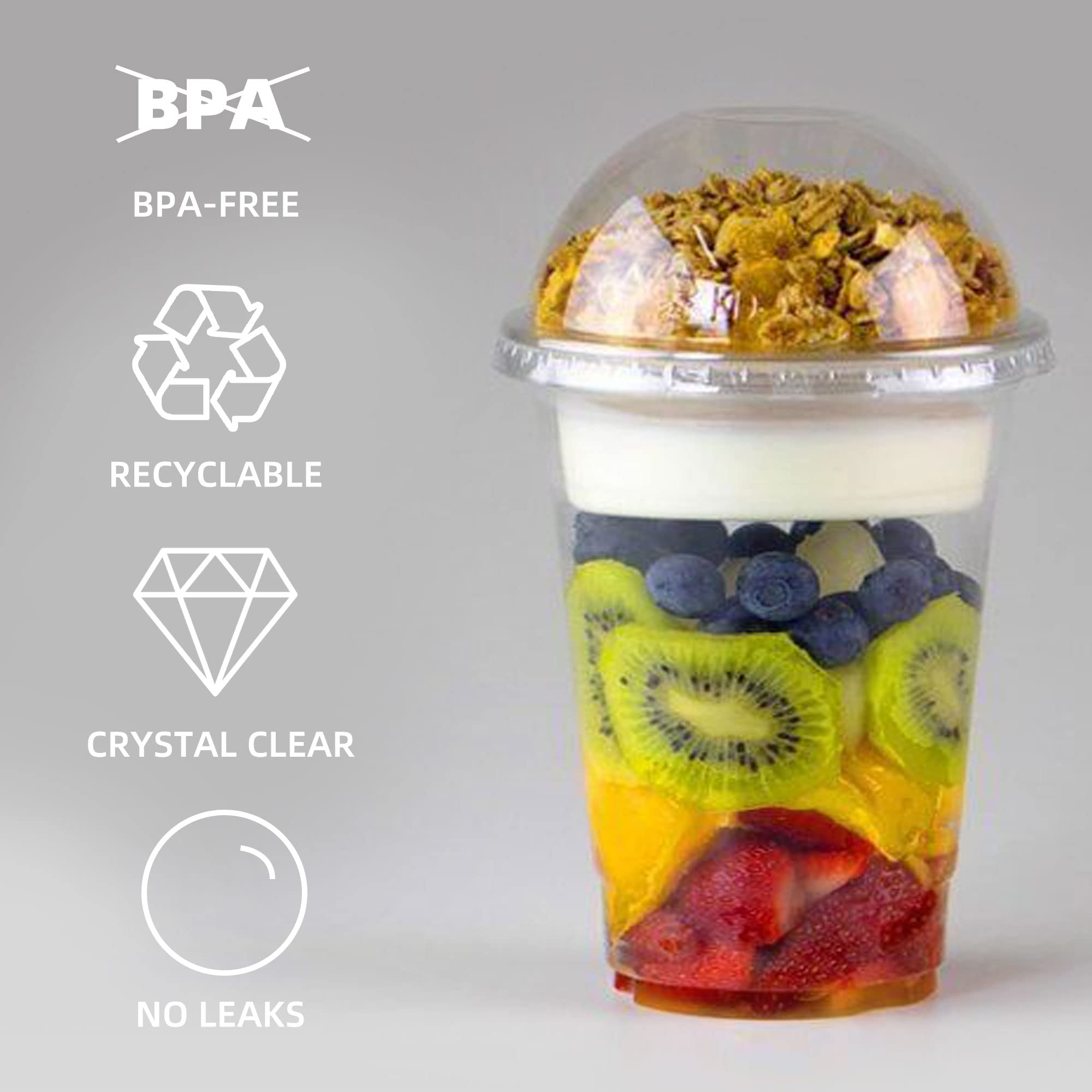 Amazon｜LotFancy 12オンス クリアプラスチックパフェカップ ドーム蓋