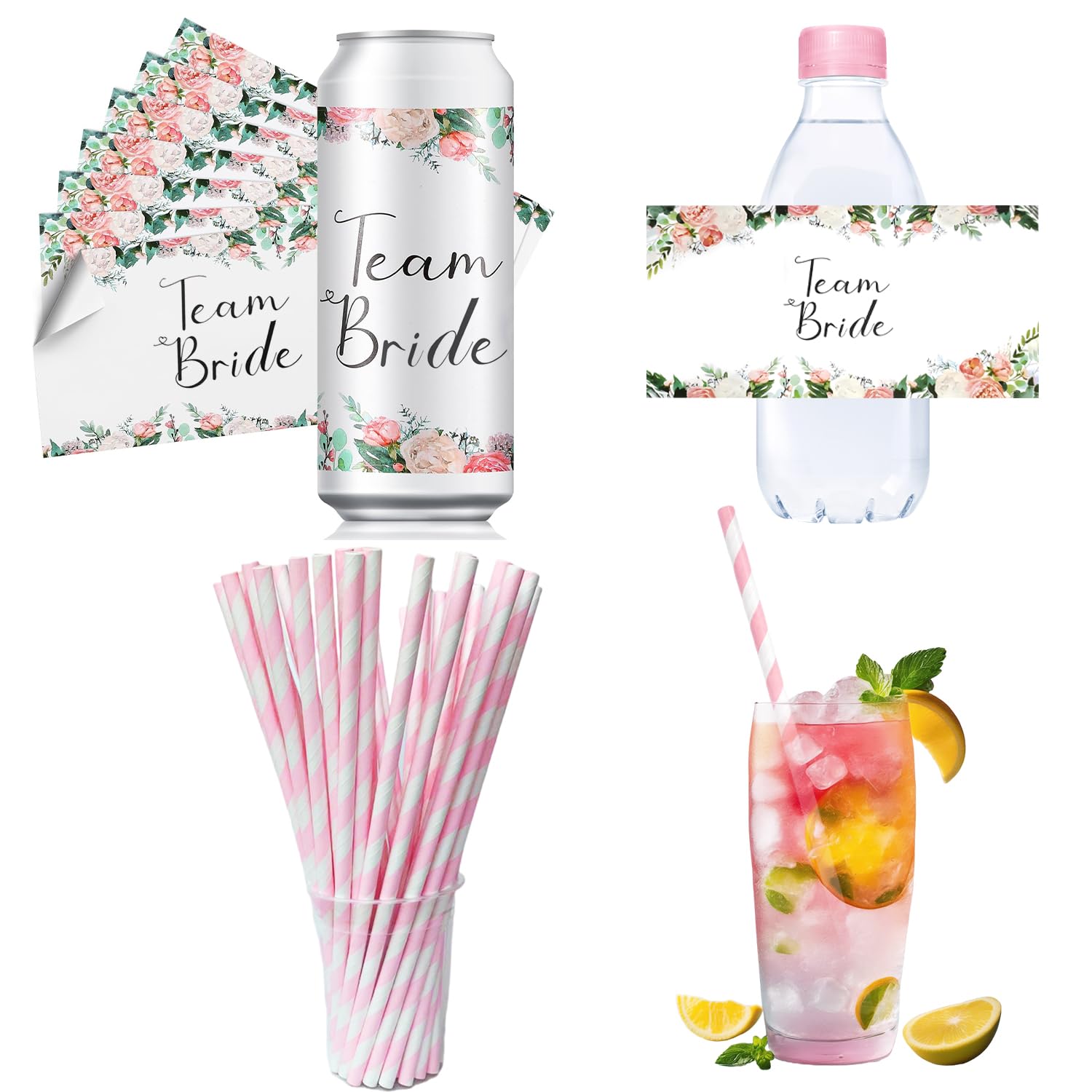 Etiquetas Personalizadas para Botella de Agua 40 Piezas Boda con Pajitas Papel
