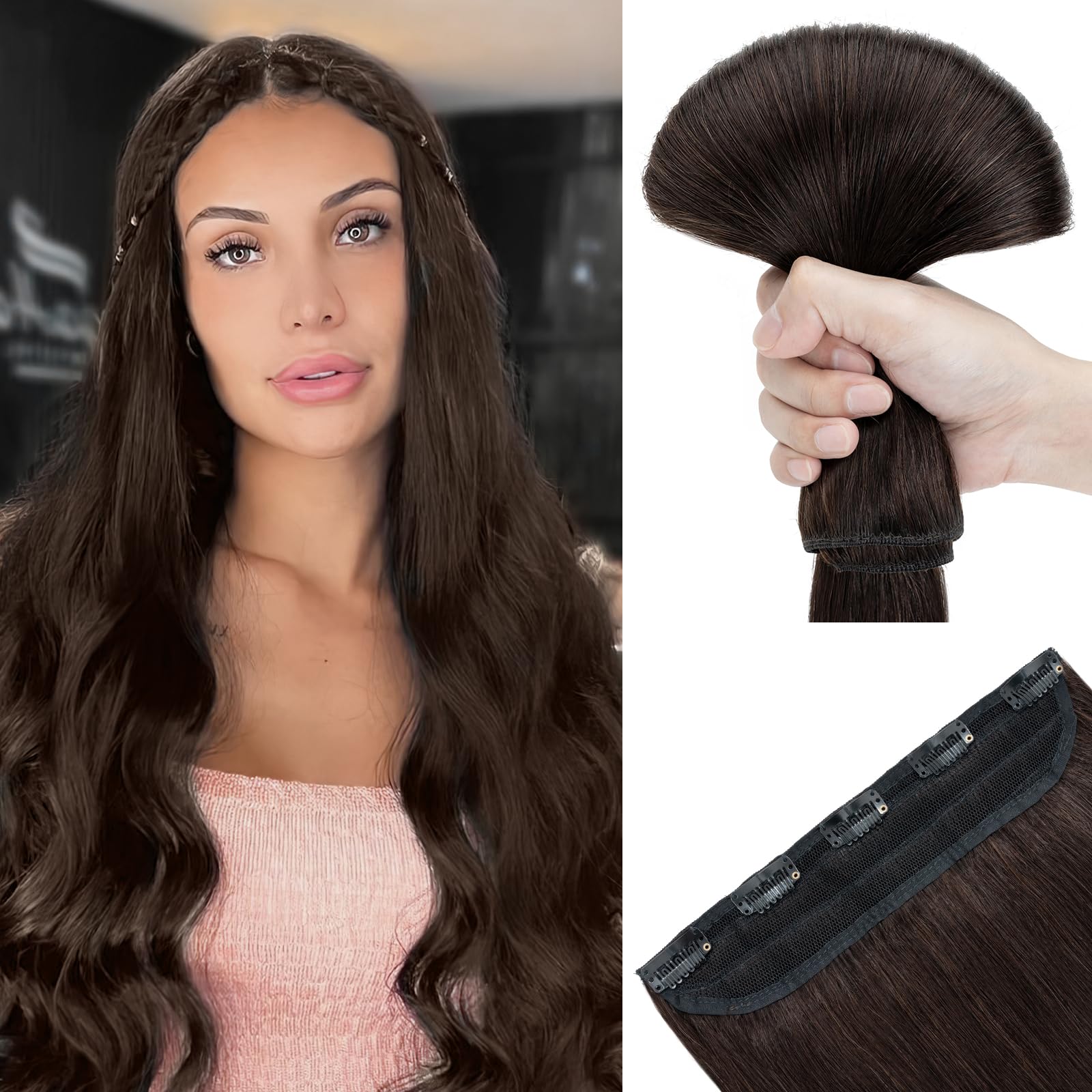 SEGOHAIR Hair Extensions Clip in Human Hair Extensions, 24" One Piece 5 Clips Thick Clip in Hair Extension