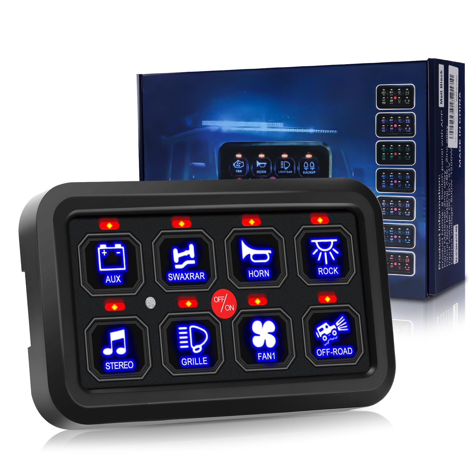 Pannello di commutazione a 8 vie, pannello di commutazione marino, pannello di comando degli interruttori 12V/24V con 7 colori 60A, 600W/12V, 1200W/24V, per auto, camion, barca, jeep, yacht